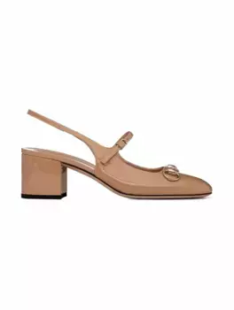 Лакированные слингбэки Horsebit Gucci, бежевый