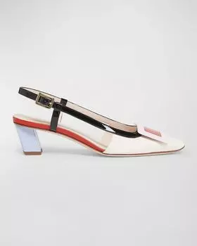 Лакированные туфли Belle Vivier с цветными блоками и пяткой на пятке Roger Vivier, цвет White/Pink
