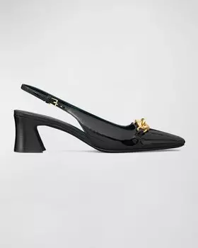Лакированные туфли Jessa с пяткой на пятке Horse Bit Tory Burch, цвет Perfect Black / Gold