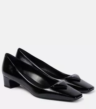 Лакированные туфли-лодочки из сафьяновой кожи Prada, черный