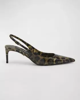 Лакированные туфли-лодочки с пяткой на пятке с животным принтом Dolce&Gabbana, цвет Print Leo
