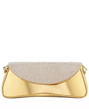 Лакированный клатч с зеркальным металлическим откидным клапаном и кристаллами Nina, серебряный