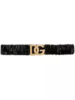 Лакированный ремень с логотипом DG DOLCE & GABBANA, черный