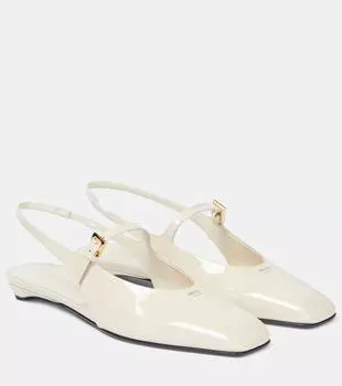 Лаковые босоножки-лодочки на ремешке Prada, Avorio