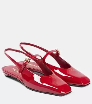 Лаковые босоножки-лодочки на ремешке Prada, Cherry