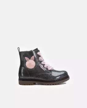 Лаковые ботильоны для девочки с блестками и шнуровкой Xti, серый