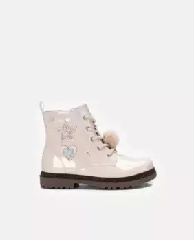 Лаковые ботильоны для девочки со шнуровкой и молнией сбоку Xti, бежевый