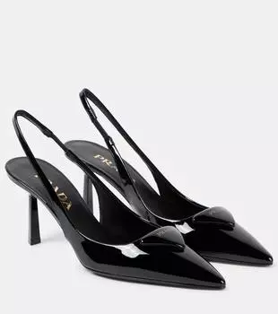 Лаковые лодочки-слингбэки с логотипом Prada, черный