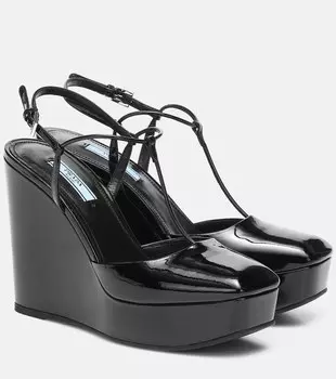 Лаковые платформенные туфли-лодочки Prada, черный
