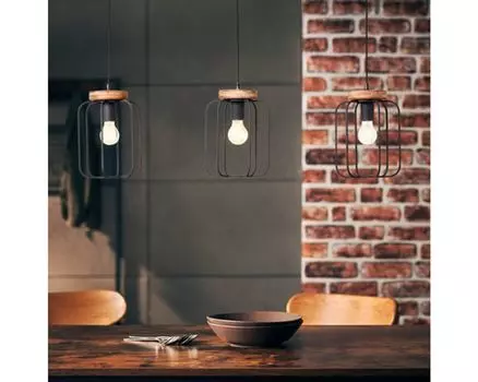 Лампа Brilliant, подвесной светильник Tosh, 3-ламповая серия, старинное дерево/черный корунд, 3x A60, E27, 40 Вт, дерево из устойчивого лесного хозяйства (FSC)