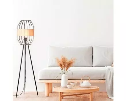 Лампа Brilliant, Торшер Slope на трех ножках черный/натуральный, 1x A60, E27, 40Вт, с ножным выключателем