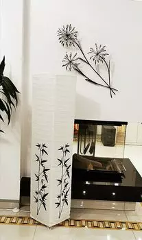 Лампа из рисовой бумаги "Корея" белая с цветочным узором в комплекте со светодиодной лампочкой. Trango, белый