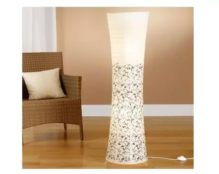 Лампа из рисовой бумаги "Кос" с цветочным узором чёрно/белая Trango, бежевый