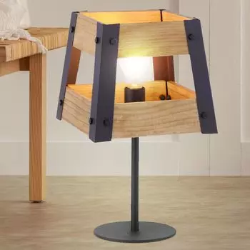 Лампа настольная, дерево, железо, коричнево-черный, высота 40 см, ЯЩИК LeuchtenDirekt