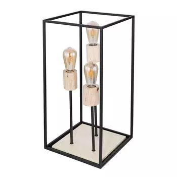 Лампа настольная, квадратная, металлический каркас, декор дерево, натуральное etc-shop, черный