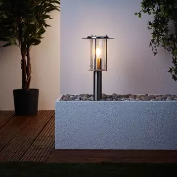 Лампа с цоколем для наружного освещения, высота 40 см, 20 см, E27, макс. 40 Вт, IP44, нержавеющая сталь. Lightbox, серебро