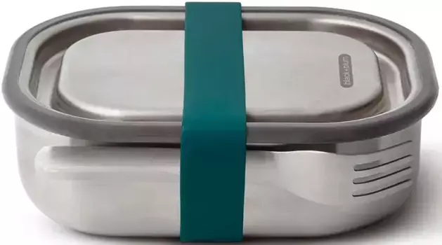 Ланч-бокс черный+блюм, (1 шт.), (3-в-1), герметичный, с силиконовым клапаном, вилкой и ремешком, 600 мл Black+blum 13х6х18 см, темно-синий