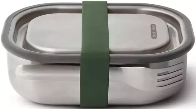 Ланч-бокс черный+блюм, (1 шт.), (3-в-1), герметичный, с силиконовым клапаном, вилкой и ремешком, 600 мл Black+blum 13х6х18 см, оливковый