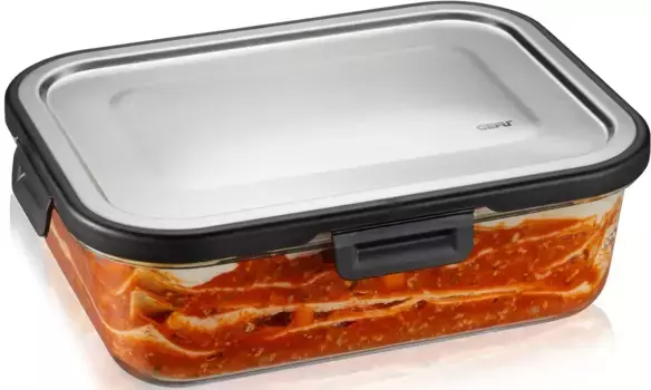 Ланч-бокс GEFU "MILO", (1 шт.), лазерный QR-код для контроля запасов через приложение (только для Android) 13х5,9х17,7 см, серебристый/черный