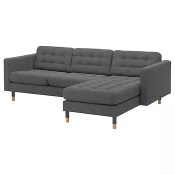 ЛАНДСКРОНА 3-местный диван с диваном/Гуннаред темно-серый/дерево LANDSKRONA IKEA