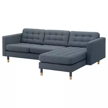 ЛАНДСКРОНА 3-местный диван с диваном/Гуннаред синий/дерево LANDSKRONA IKEA