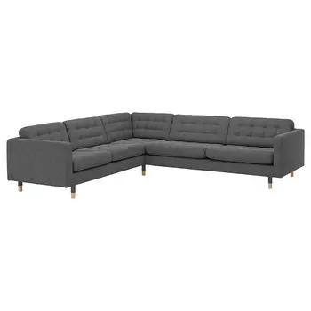 ЛАНДСКРОНА Диван угловой, 5-местный, Гуннаред темно-серый/дерево LANDSKRONA IKEA