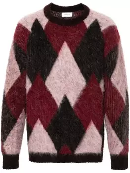 Laneus свитер с круглым вырезом и узором «аргайл», красный