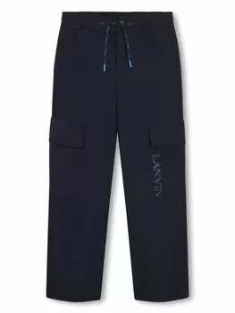 Lanvin Enfant брюки карго с кулиской и логотипом, синий