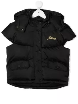 Lanvin Enfant дутый жилет с вышитым логотипом, черный