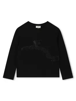 Lanvin Enfant футболка из хлопка, украшенная стразами, черный