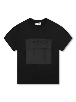 Lanvin Enfant футболка из органического хлопка с вышитым логотипом, черный