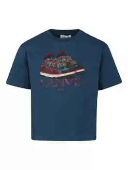 Lanvin Enfant футболка из органического хлопка с логотипом, синий