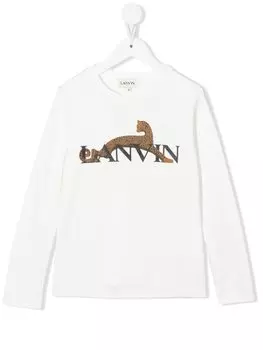 Lanvin Enfant футболка с длинными рукавами и логотипом, белый