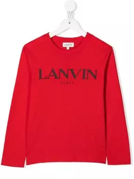Lanvin Enfant футболка с длинными рукавами и логотипом, красный