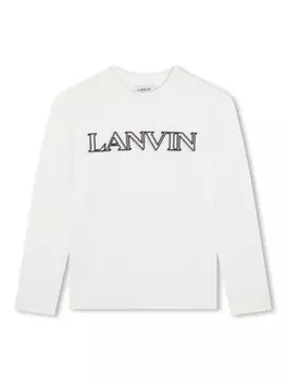 Lanvin Enfant футболка с длинными рукавами и вышитым логотипом, белый