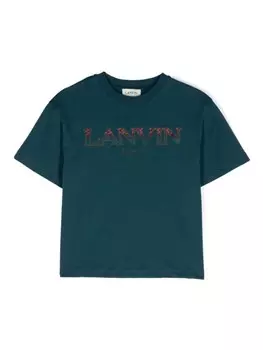 Lanvin Enfant футболка с прорезиненным логотипом, синий