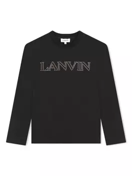 Lanvin Enfant футболка с вышитым логотипом, черный