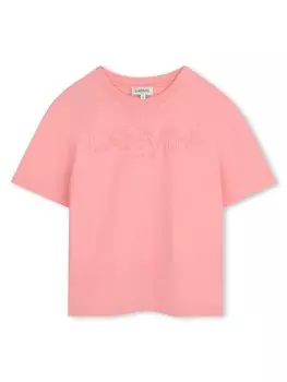 Lanvin Enfant футболка с вышитым логотипом, розовый