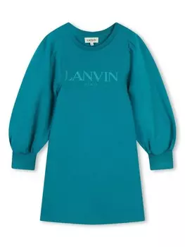 Lanvin Enfant хлопковое платье с логотипом, синий