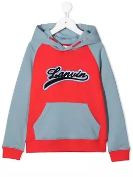 Lanvin Enfant худи в стиле колор-блок с логотипом, красный