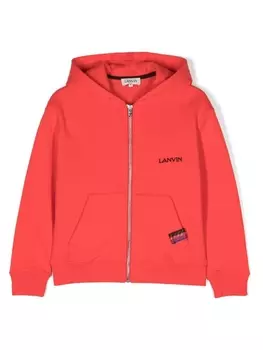 Lanvin Enfant куртка с капюшоном и вышитым логотипом, красный