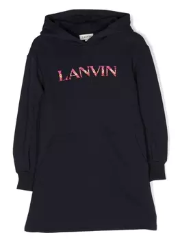 Lanvin Enfant платье с капюшоном и логотипом, синий