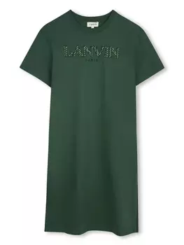 Lanvin Enfant платье с нашивкой-логотипом, зеленый
