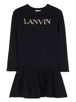 Lanvin Enfant платье вязки интарсия с логотипом, синий
