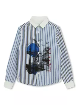 Lanvin Enfant полосатая рубашка с длинными рукавами, синий