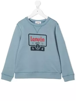 Lanvin Enfant толстовка с вышитым логотипом, синий