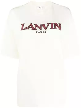 Lanvin футболка с вышитым логотипом, нейтральный цвет