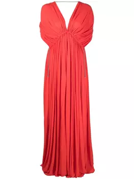 Lanvin платье с V-образным вырезом и складками, красный