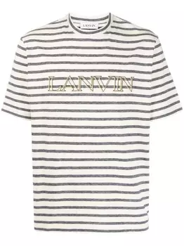 Lanvin полосатая футболка с вышитым логотипом, нейтральный цвет