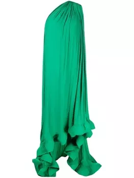 Lanvin расклешенное платье на одно плечо, зеленый
